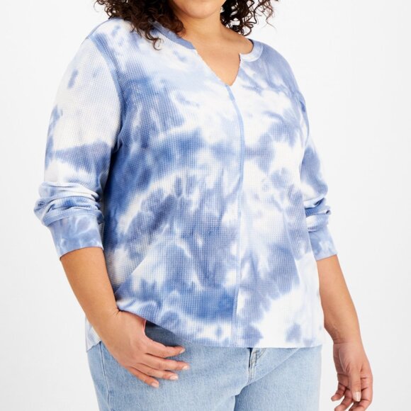 Rebellious One Trendy Plus Size Tie-Dyed Waffle-Knit Top, Size 1X | New - Picture 1 of 7